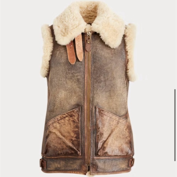 Ralph Lauren Shearling & Leather Full Zip Vest.  NWOT. Heirloom quality - Picture 12 of 13